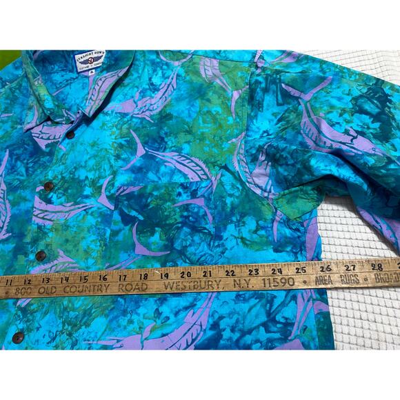 Vintage Straight Down Shirt Mens XL Green Blue Tie Dye Abstract Sword Fish - Picture 3 of 9